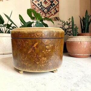 vtg Sarreid Handpainted Butterfly Floral Cottagecore Fairycore Box Brass Feet